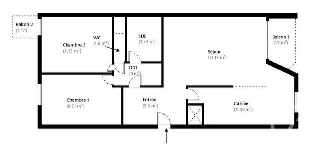 Appartement F3 à vendre - 3 pièces - 69.01 m2 - LE KREMLIN BICETRE - 94 - ILE-DE-FRANCE - Century 21 K.B. Immobilier